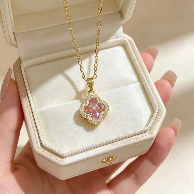 Pink Clover Necklace (Gold/Silver)