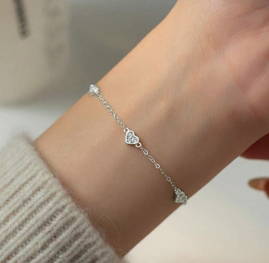 NEW - Heart 925 Sterling Silver Bracelet (Silver)