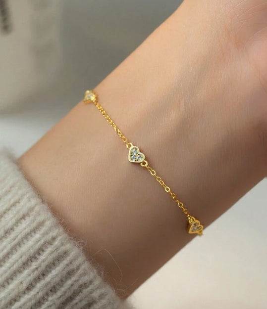 NEW - Heart 925 Sterling Silver Bracelet (Gold)