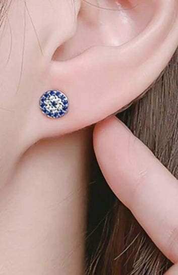 Rhinestone Evil Eye Stud Earrings (Silver)