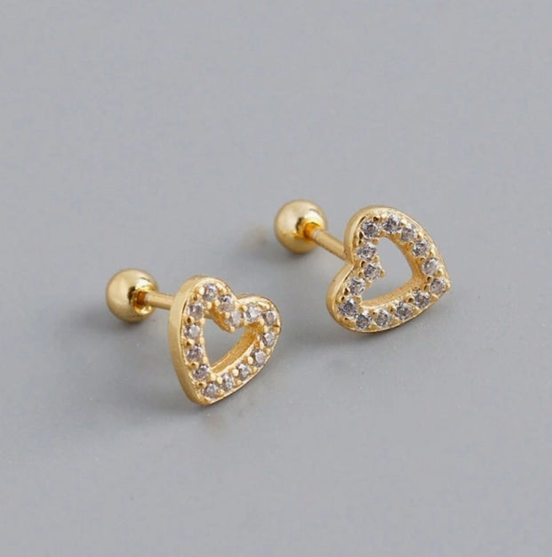 NEW - Heart 925 Sterling Stud Earrings (Gold)