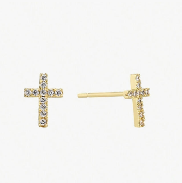 Cross Stud Earrings (Gold)