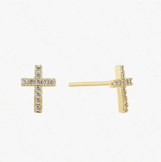 Cross Stud Earrings (Gold)