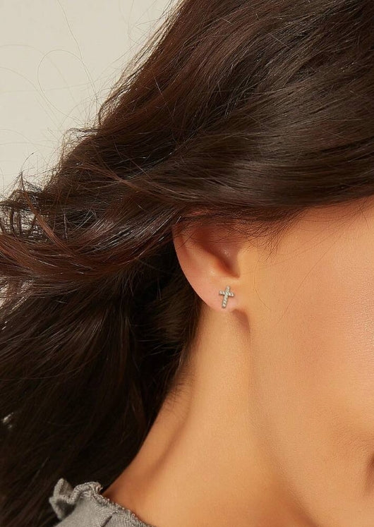 Cross Stud Earrings (Silver)