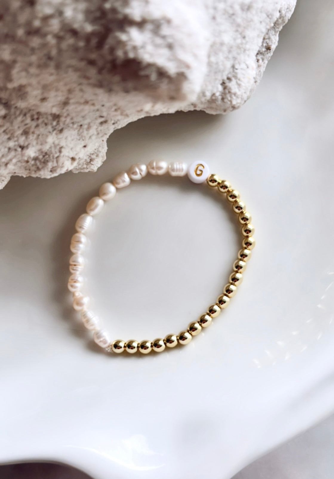 Half Half Gold Freshwater Initial Bracelet