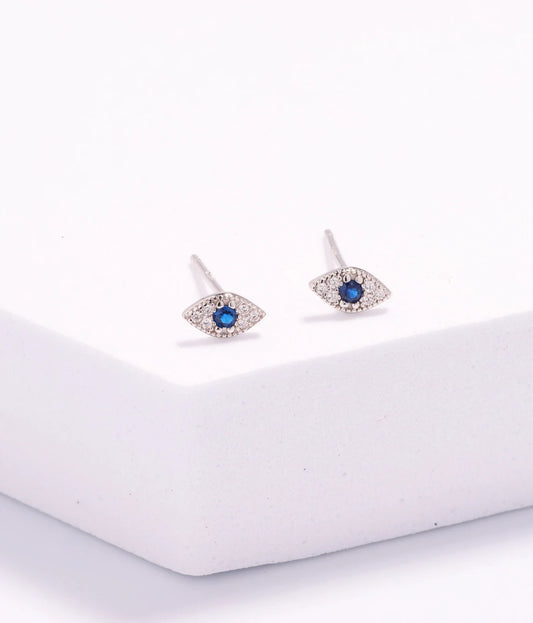 Evil Eye Almond Shape 925 Earrings (Silver Color)