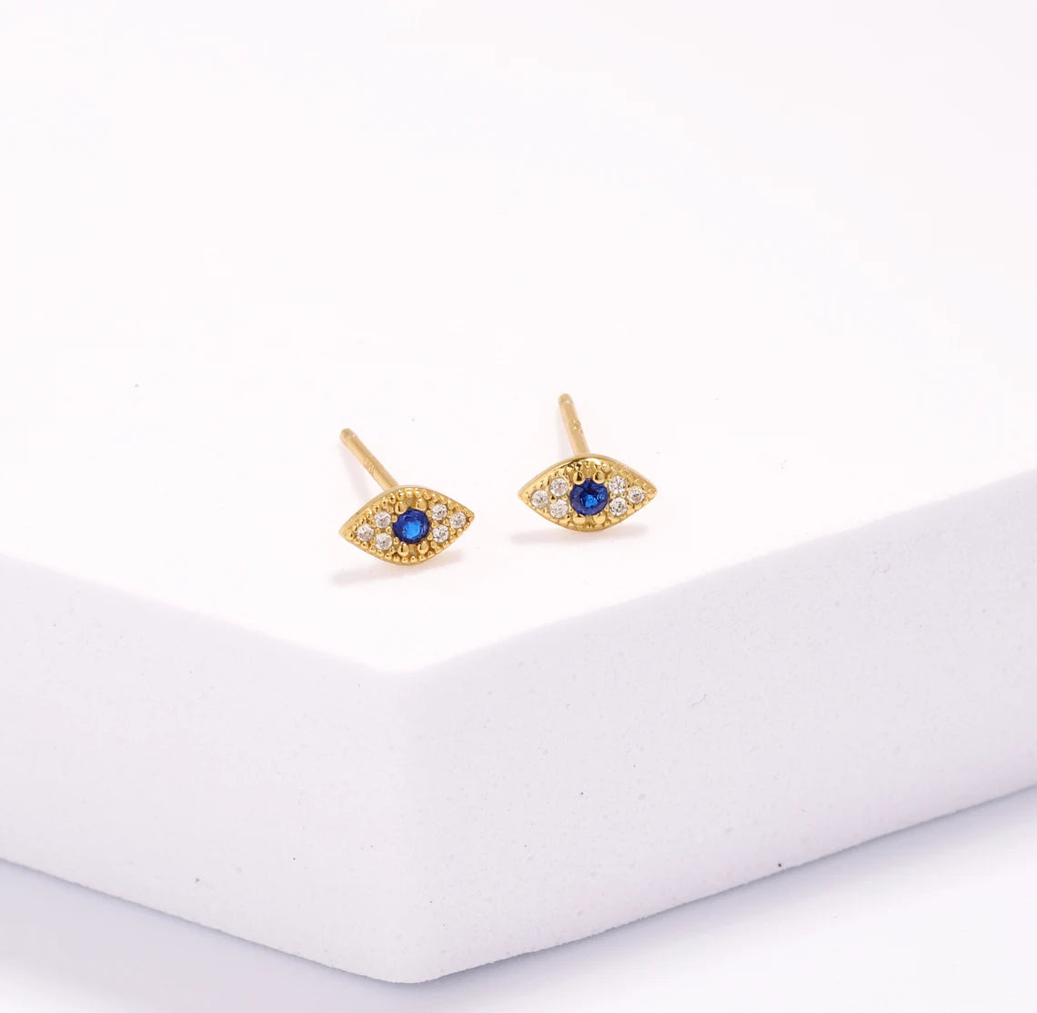 Evil Eye Almond Shape 925 Earrings (Gold Color)